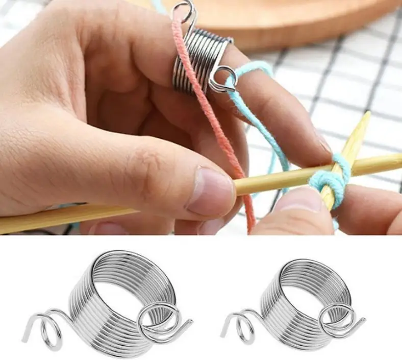 DIY Knitting 2pcs Ring Type Finger Wear knitting Needle Thimble Yarn