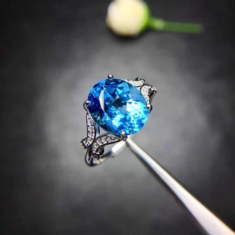 Роскошный порождения ветка натуральный голубой топаз gem Кольцо S925 серебра, природных драгоценных камней кольцо женские мужские вечерние подарок тонкой ювелирные изделия