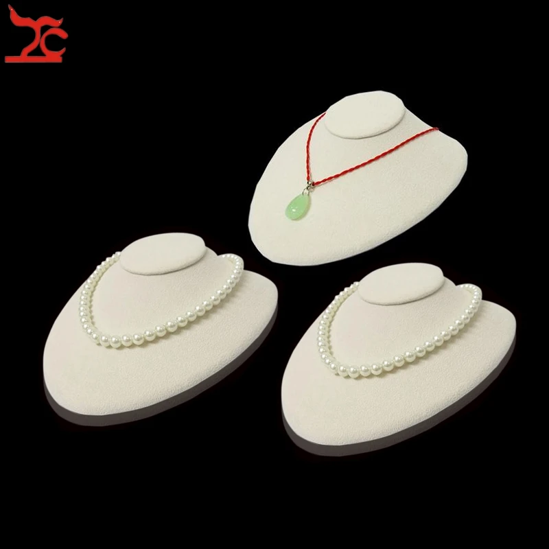 3Pcs Wooden Horizontal Necklace Jewelry Display Bust Pendant Mannequin Holder Beige Velvet Necklace Portrait Stand 18*21*10cm