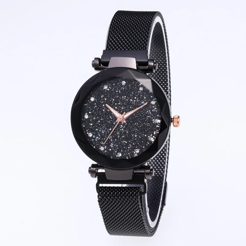 Роскошные фиолетовые Vibrato женские часы Звездное небо магнитные часы водонепроницаемые женские наручные часы подарок relogio feminino montre femme501 - Цвет: Черный