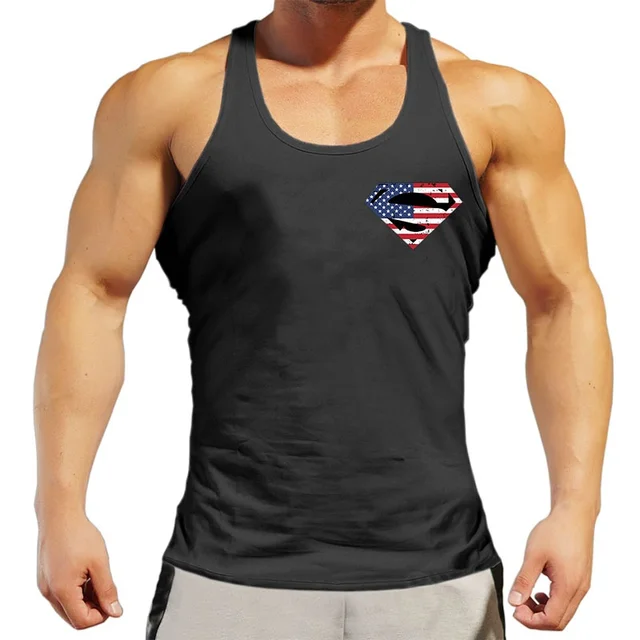 OA Men Superman Muscle Fit American Flag Workout Superman