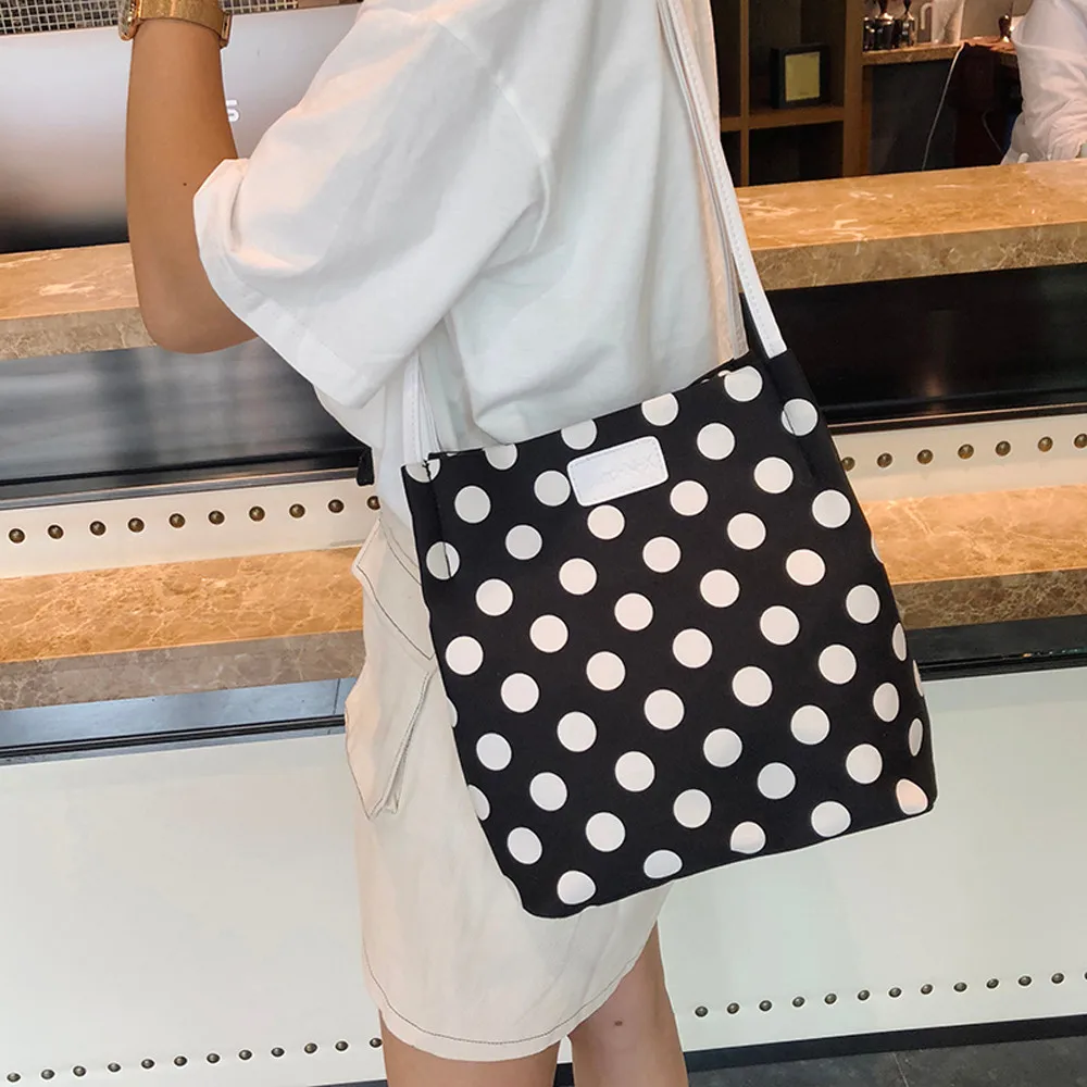 

Canvas White Wave Point Fashion Women's Shoulder Bags Crossbody Mini Messenger Bag best gift