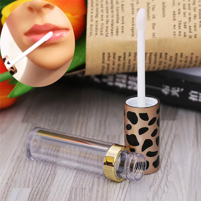 5ml High Quality Empty Leopard Clear Lip Gloss Tube DIY Cosmetic Lip Balm Bottle Container ABS Lid& PS Bottle Free Shipping