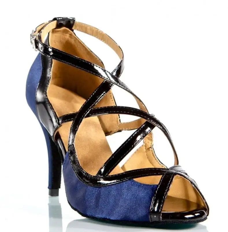 Леопардовая обувь для латинских танцев; женская Обувь для бальных танцев; женская обувь; удобная обувь для сальсы; низкая цена; JuseDanc - Цвет: blue heel 10cm
