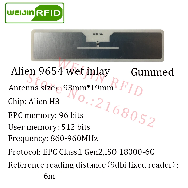 Alien 9654 UHF RFID  wet inlay 500pcs per roll 860-960MHZ Higgs3 915M can be used to RFID tag and label free shipping