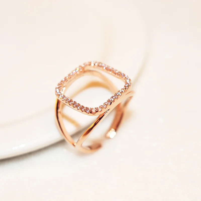 Zirconia Rings For Women Gold Rose Color Double Opening Super Flash Female Retention Plated Jewelryrings | Украшения и аксессуары