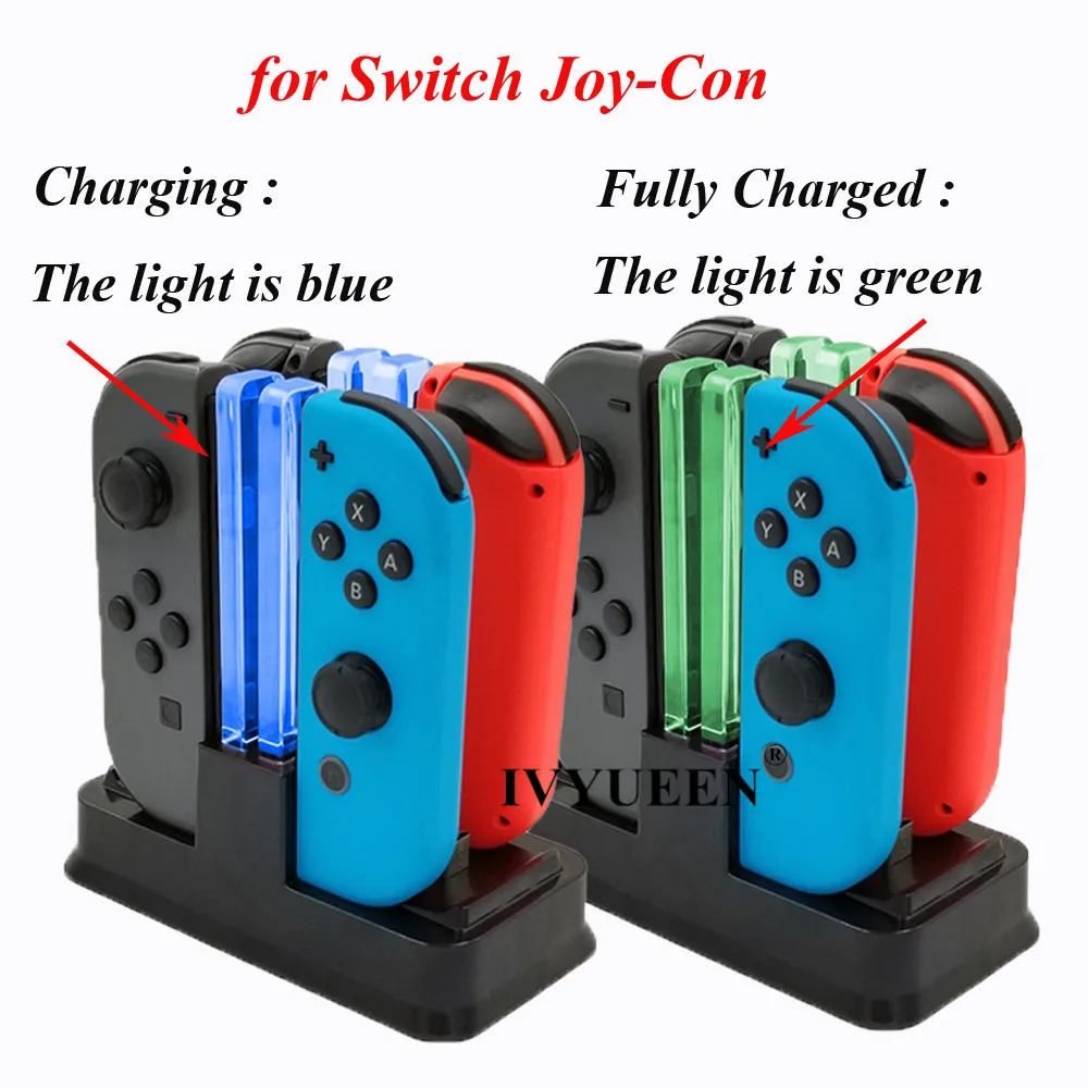  IVYUEEN 6 in 1 For Nintend Swicth Joy Con and NS Pro Controller Charger Charging Dock Stand Station