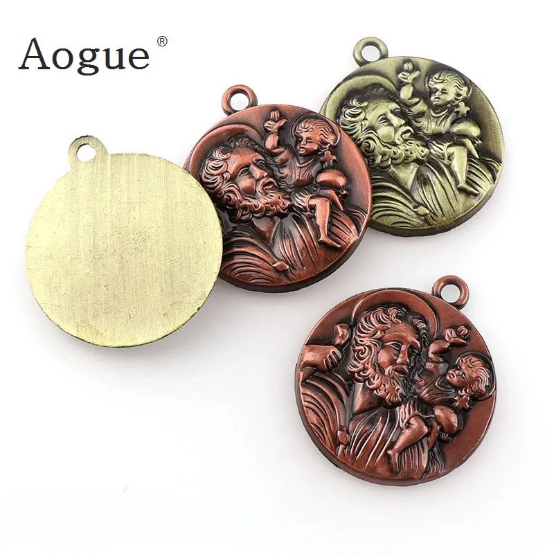 

Round Saint Christopher & St. Christopher Medals Charms Pendants For Key chain Religious Necklace Accessories