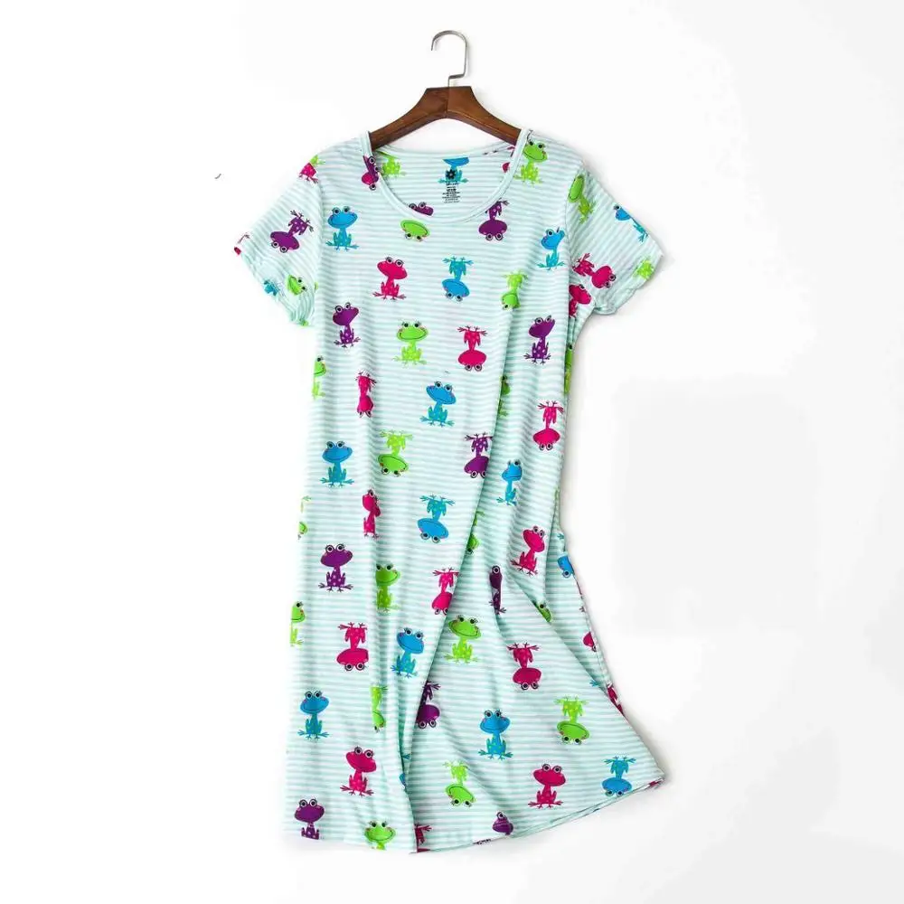 Летняя брендовая Домашняя одежда, Женская Повседневная Ночная рубашка с мультяшным принтом, женская ночная рубашка из хлопка, женское платье для сна с круглым воротником, большие размеры - Цвет: B