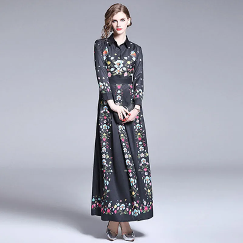 

Women Long Sleeve Designer Dress 2019 Autumn Winter New High Quality Ladies Runway Dress Ladies Plus Size Vintage Maxi Dress