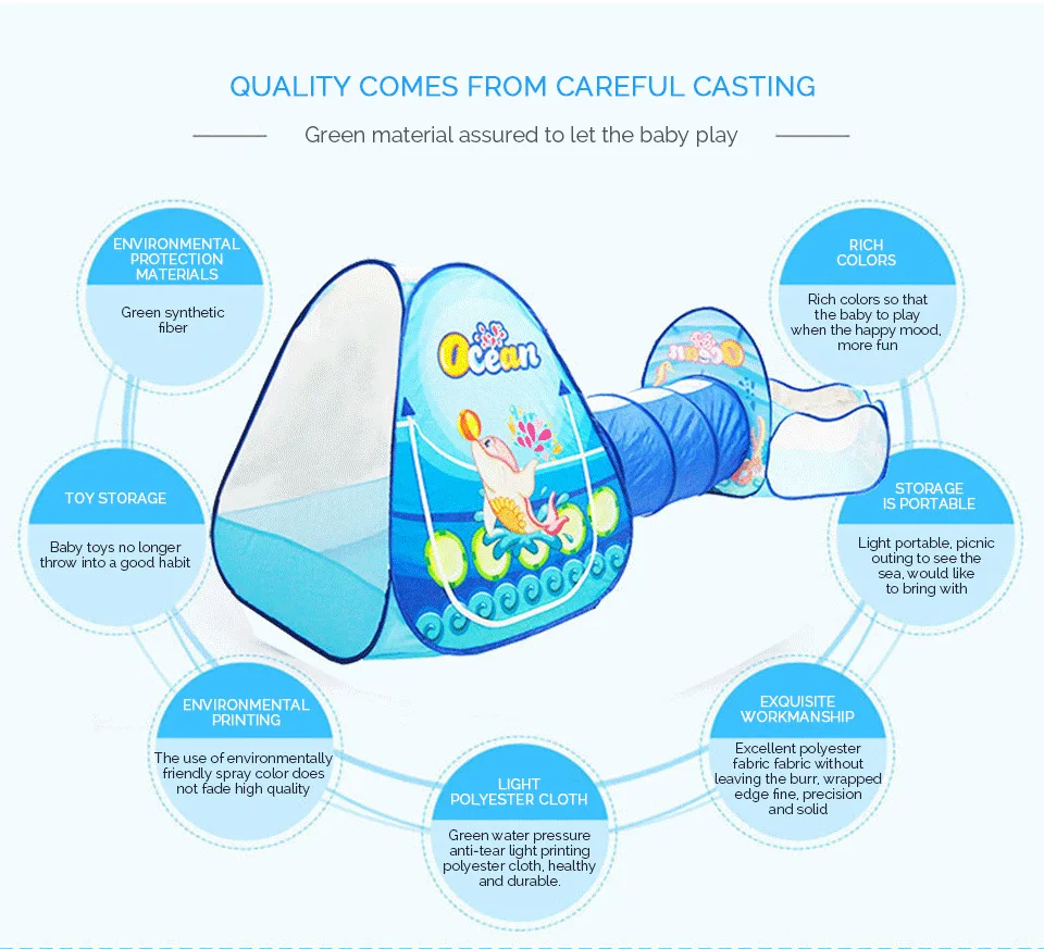 Океан смысле 3 шт. детская игровая палатка, туннель мяч детский бассейн Детские палатки для Крытый Открытый Применение большой для детей палатка дом