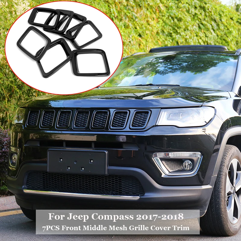 7 шт. Хромированная передняя решетка вставки Гриль Крышка отделка для Jeep Compass- автомобильные аксессуары черный