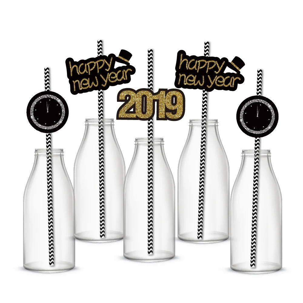 

36pcs/set New Year Eve Party Decorations 2019 Theme Drinking Straw DIY Party Paper Straws Festive Supplies