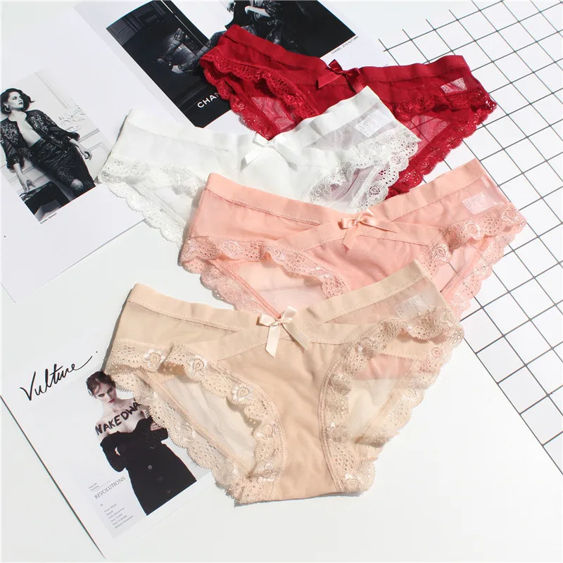

TERMEZY 3pcs New sexy lace edge Ladies underpants Bottom cotton Low waist No trace Breathable fashion Underwear Six in color