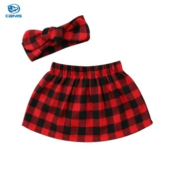 

CANIS Princess Plaid Newborn Christmas Children Girls Skirt Clothes Red XMAS Outfits Pageant Party Ball Gown Skirts For Girls