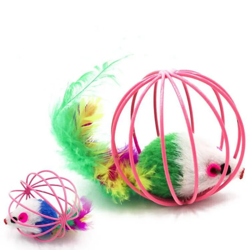 

Cage Mouse Cat Toy Iron Feather Plush Mouse Cat Toys Interactive Kitten Playing Funny Mice Mouse Toys for Cats Pet Animals