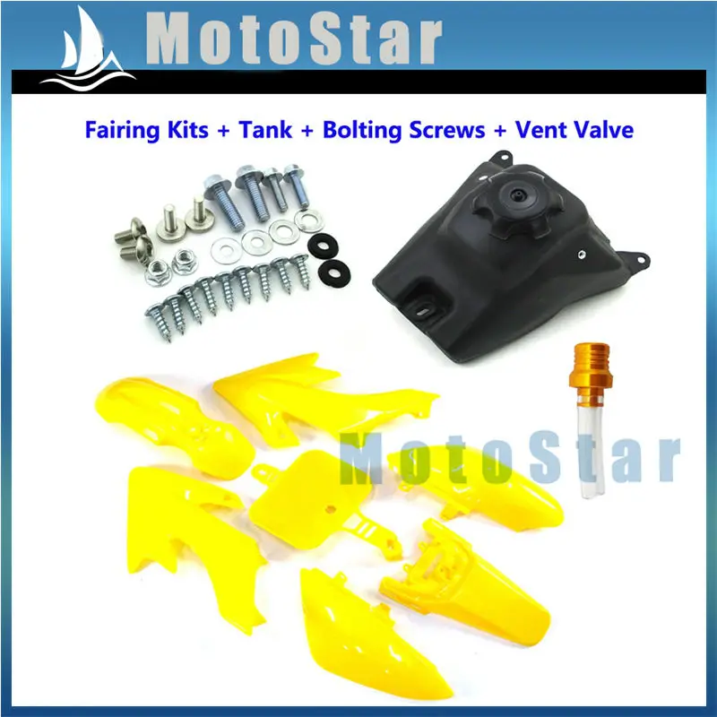 Yellow Plastic Fairing Fender Kits + Screws + Gas Fuel Tank + Vent
