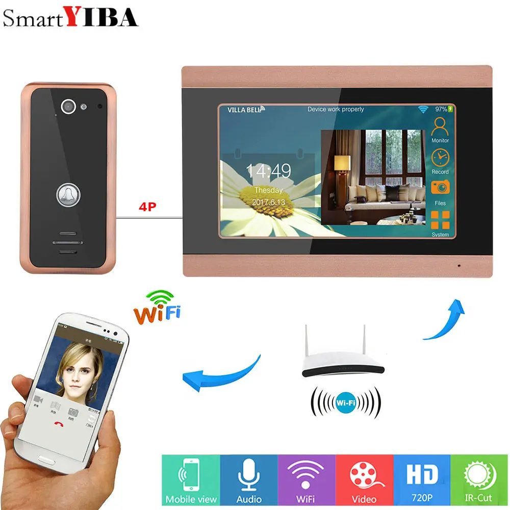 SmartYIBA 7 дюймов проводной Wi Fi видео телефон двери дверные звонки домофон системы с 1000TVL проводной камера ночное видение, поддержка удаленного