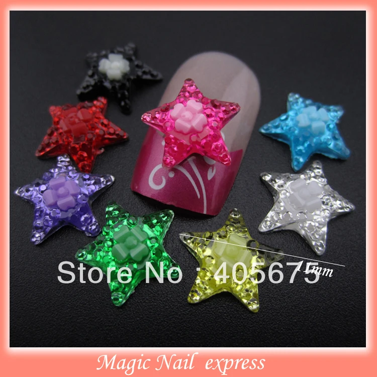 Glitters crystal flat back 3D Flower Satr resin nails art charms DIY