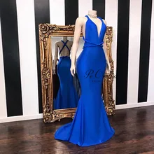 PEORCHID Новое поступление Королевский синий платье для выпускного с открытой спиной полоски крест-накрест Vestidos Formales Elegantes сексуальные бальные платья русалки
