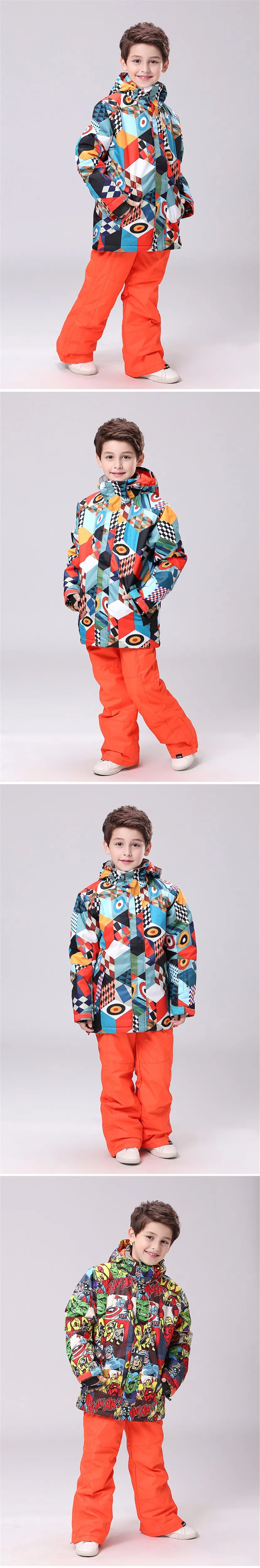GSOU/лыжная куртка для детей; зимняя верхняя одежда для мальчиков; куртки для сноуборда; Детские очень теплые зимние пальто с разноцветным рисунком граффити