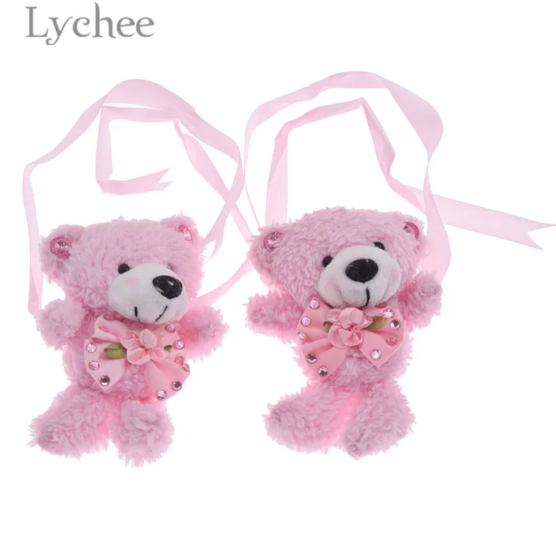 Lychee 1 Pair Plush Doll Curtain Tie Backs Cute Pink Bear Toy Curtains
