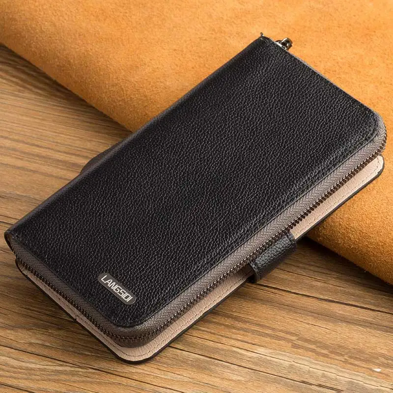 LANGSIDI многофункциональный кожаный флип-кошелек чехол для Xiaomi Mi Mix 2 redmi note 7 9T роскошные женские отделения для карт с подставкой - Color: Black