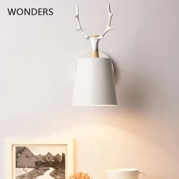 Nordic Modern Deer Antlers LED Wall Light Solid Wood Black White E27 iron Animal Wall Lamp Home Fixtures for Bedroom foyer tuda free shipping art deco style originality solid wood wall lamp for bedroom sitting room porch ngau tau led wall lamp e27