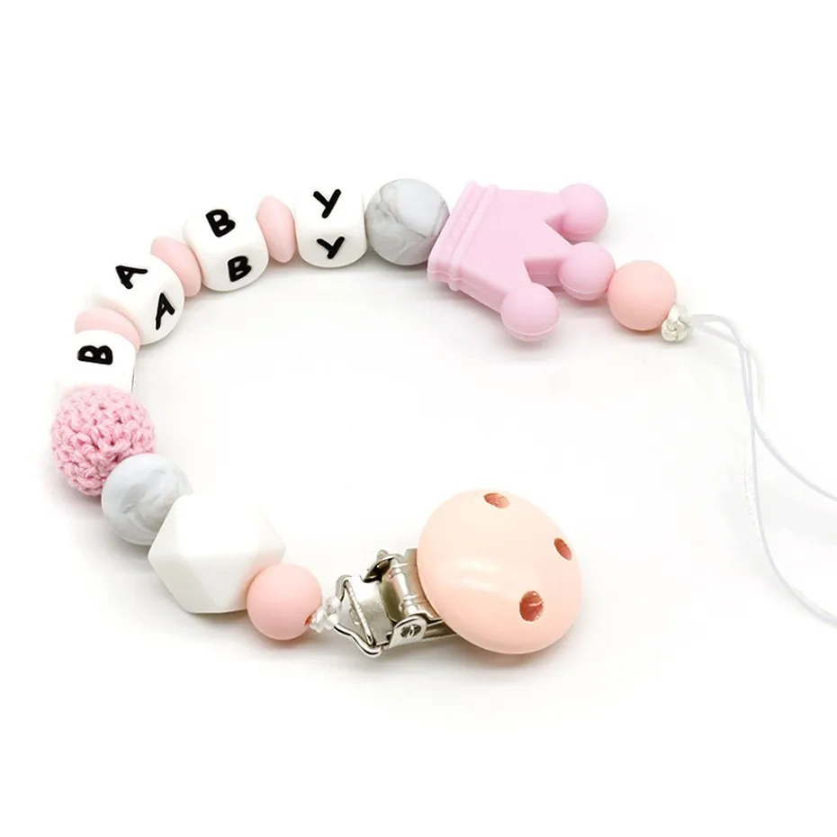 Personalised Silicone teething beads dummy clip pacifer clip Baby Shower gift