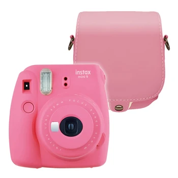 Fujifilm Instax Mini 9 мгновенная фото камера+ чехол из искусственной кожи сумка с плечевым ремнем - Цвет: Flamingo Pink