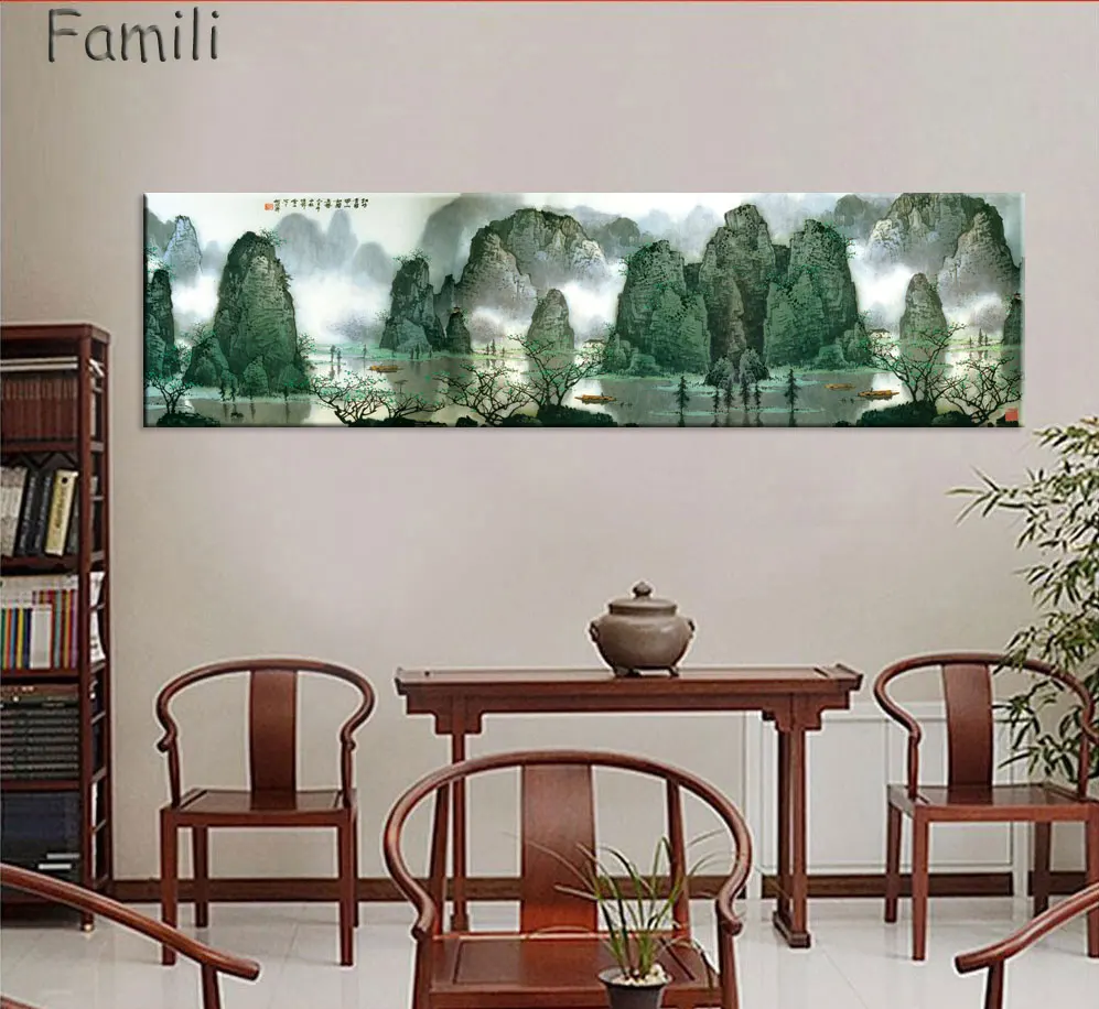 Большие настенные художественные принты на холсте, китайская горная и речная живопись, картина для зала, декор для гостиной, холст, художественный настенный плакат, принт-60