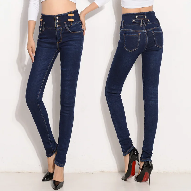 Зимние теплые плотные вельветовые обтягивающие джинсы для женщин, штаны с высокой талией, синие, черные джинсовые брюки, обтягивающие женские брюки, Femme Pantalon