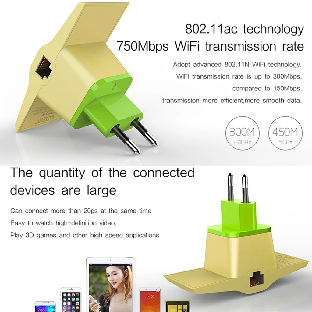 Беспроводной wifi ретранслятор 2,4G/5G двухдиапазонный wifi ретранслятор расширитель сигнала бустеры США/ЕС штекер низкое энергопотребление