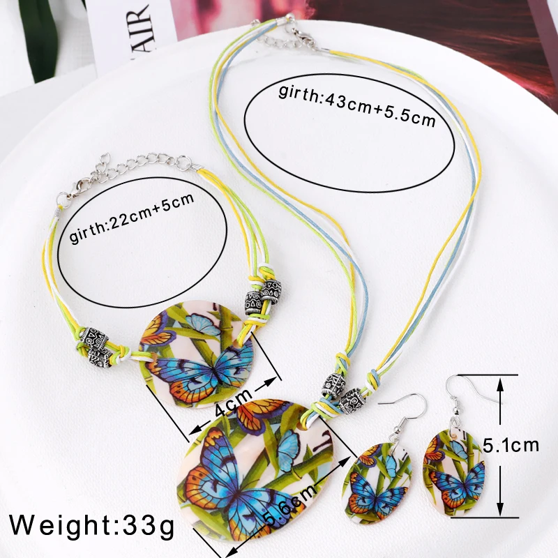 amazing price Fashion Jewelry Set Leather Chain Enamel Shell Necklace Earrings Bracelet Jewelry Sets Summer Bridal Jewelry Sets