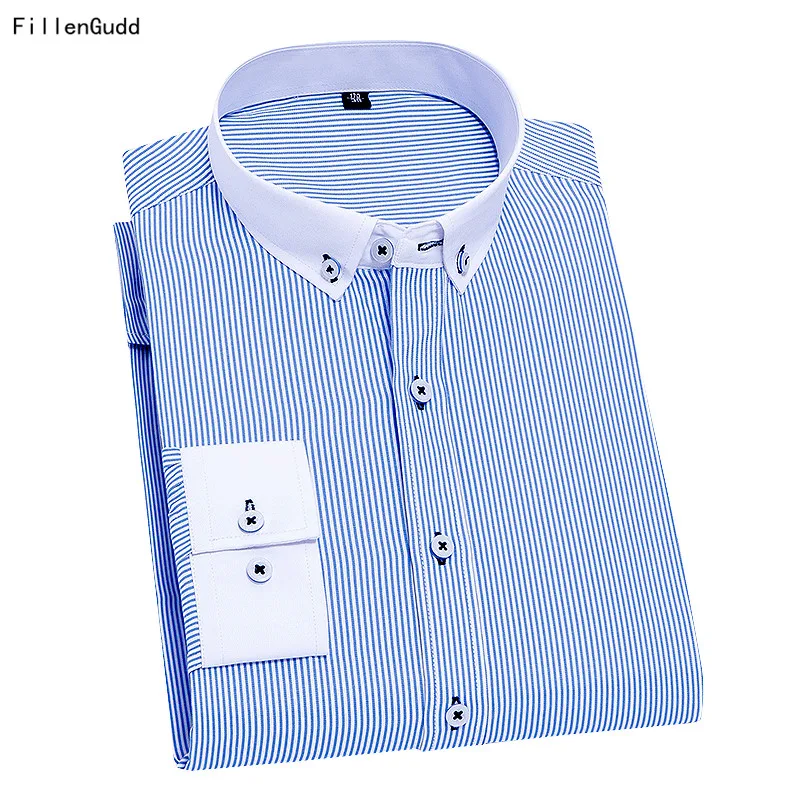 

FillenGudd 2018 New Fashion Slim fit Long Sleeve Striped Men Shirts Button Down Stand Collars Designer Classic Men Dress Shirts