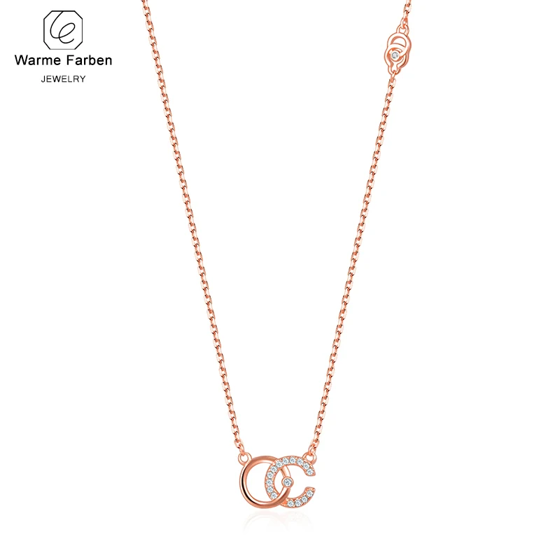 

Warme Farben Women Necklace 925 Sterling Sliver Chain Rose Gold Double C Letter Pendant Necklace Fashion Jewelry Choker Necklace