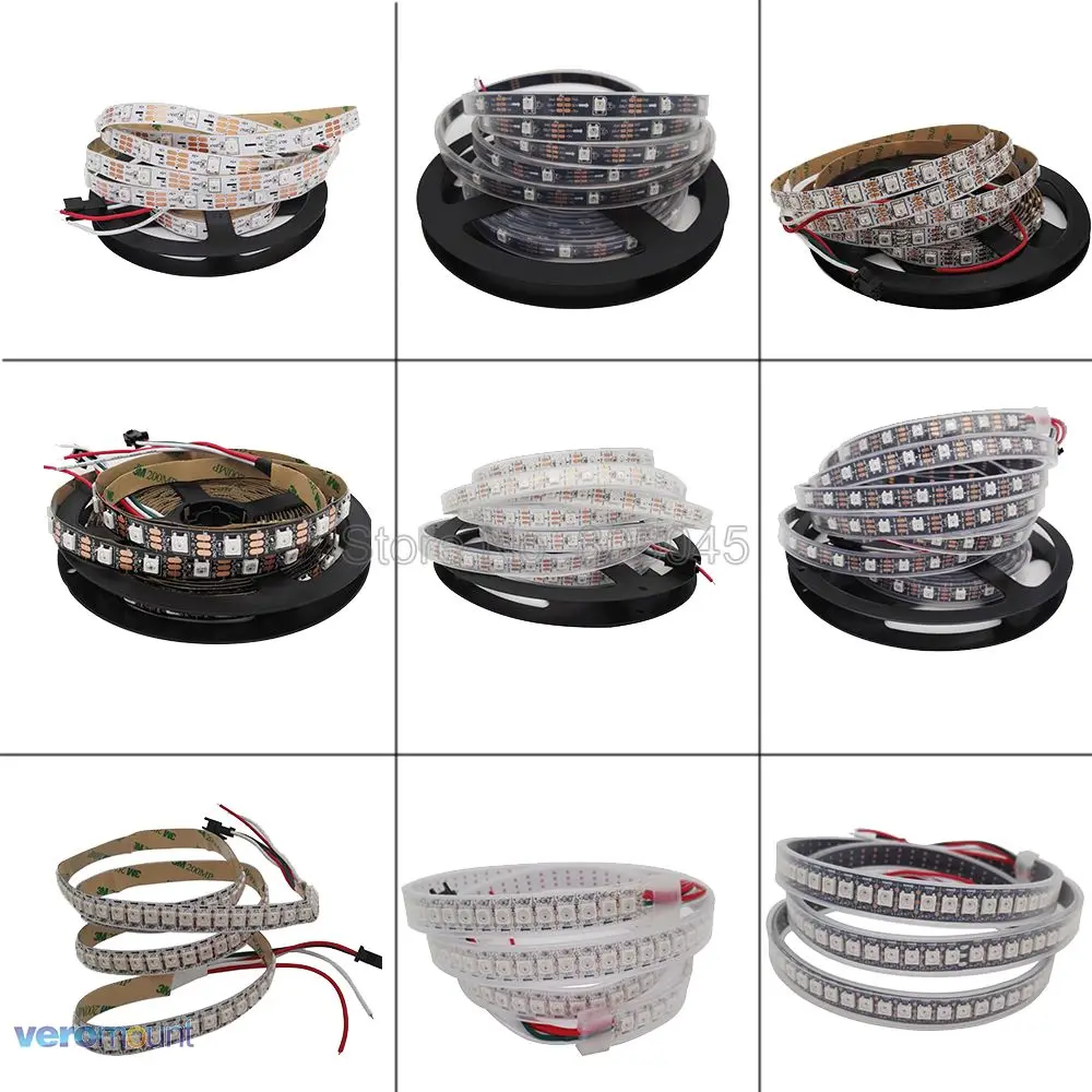 

1m/5m WS2812B 30/60/74/96/100/144 Pixels/LEDs/m Smart LED Pixel Strip Addressable Black/White PCB WS2812 IC IP20/IP65/IP67 DC5V