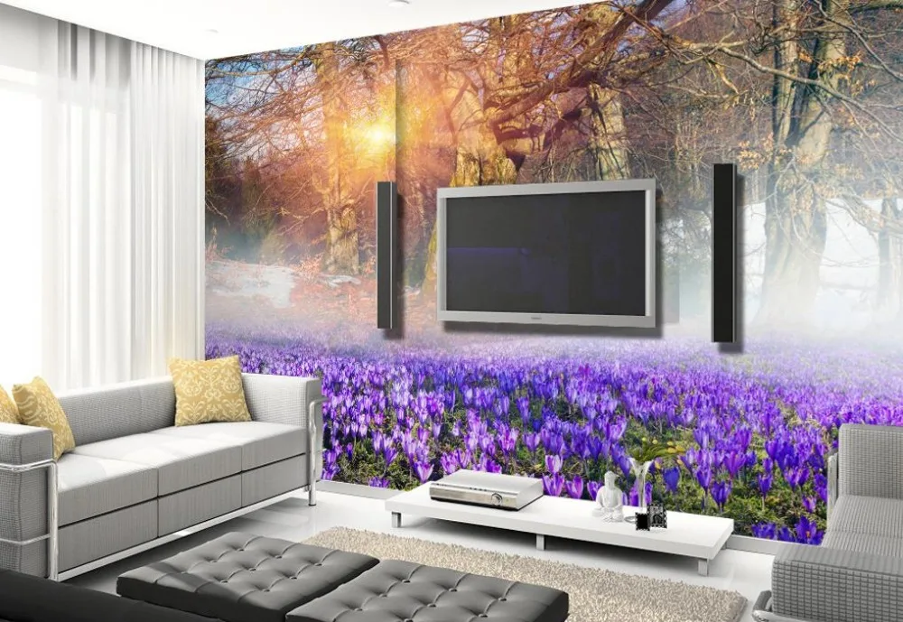 customized 3d photo wallpaper Forest saffron flower sea TV 3d wall mural  wallpaper for living room soundproof wallpaper - AliExpress Home Improvement