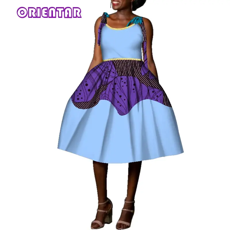 Модная одежда Базен Риш Африканский принт платья для женщин без рукавов галстук плечо платье Размер-XL повседневное короткое платье WY2083