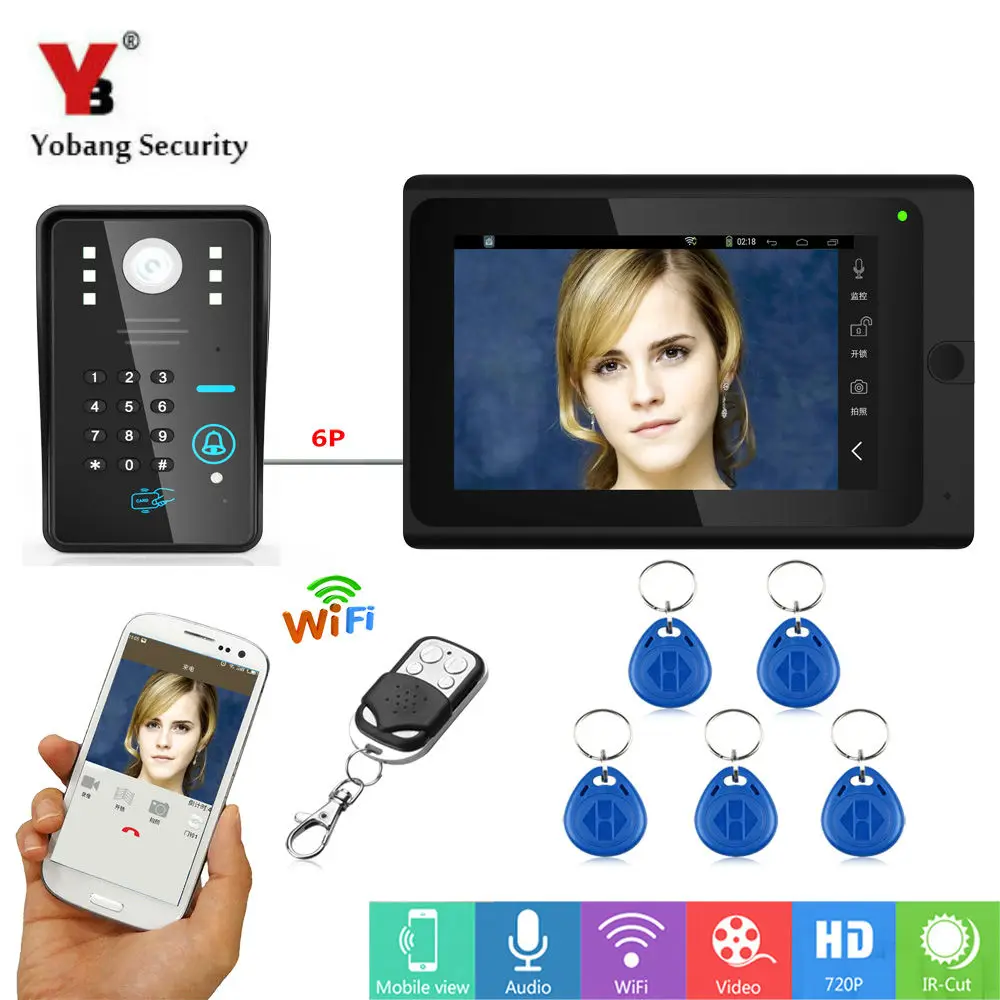 Yobang безопасности 7 дюймов Запись Видео Wi Fi видео дверные звонки с монитор видеонаблюдения приложение RFID и пароль APP управление телефон
