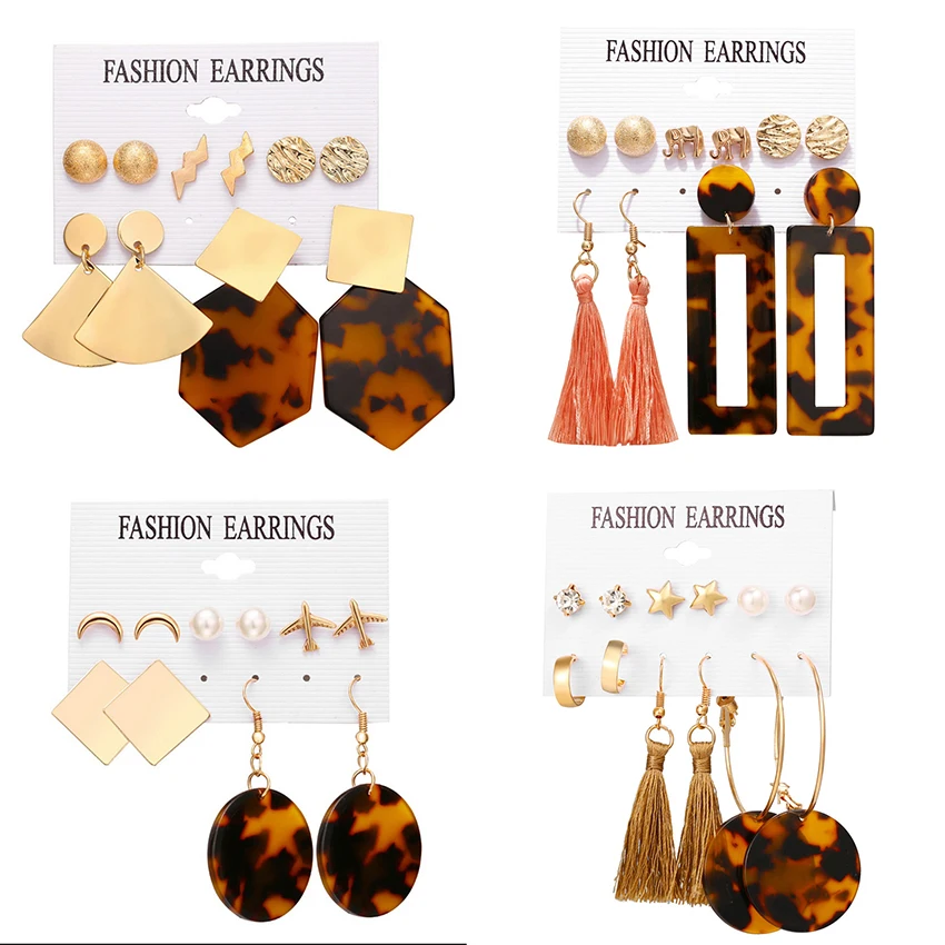 

New Fashion Leopard Print Multi-Color Acrylic Acetic Acid Earring Geometric Circle Square Long tassel Earrings for Women Jewelry