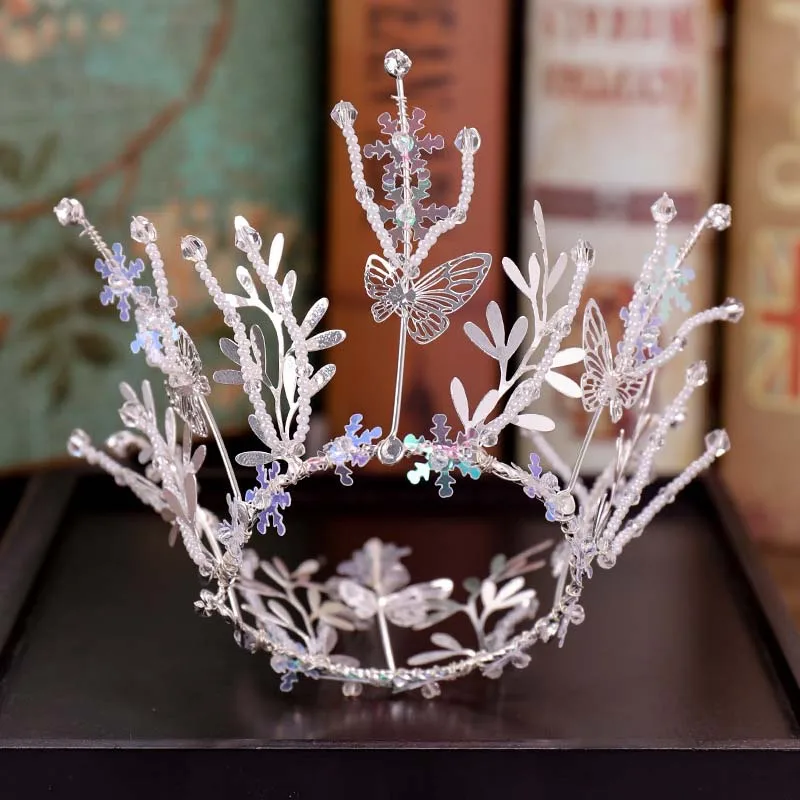 

FORSEVEN Silver Crystal Tiaras Flower Small Crown Bridal Hair Jewelry Women Headpiece Diadem Bride Wedding Hair Accessories JL