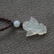 Красивый китайский ручной работы натуральный белый агат нефрит резной милый ангел счастливый кулон+ красный коричневый веревка ожерелье хорошее ювелирное изделие