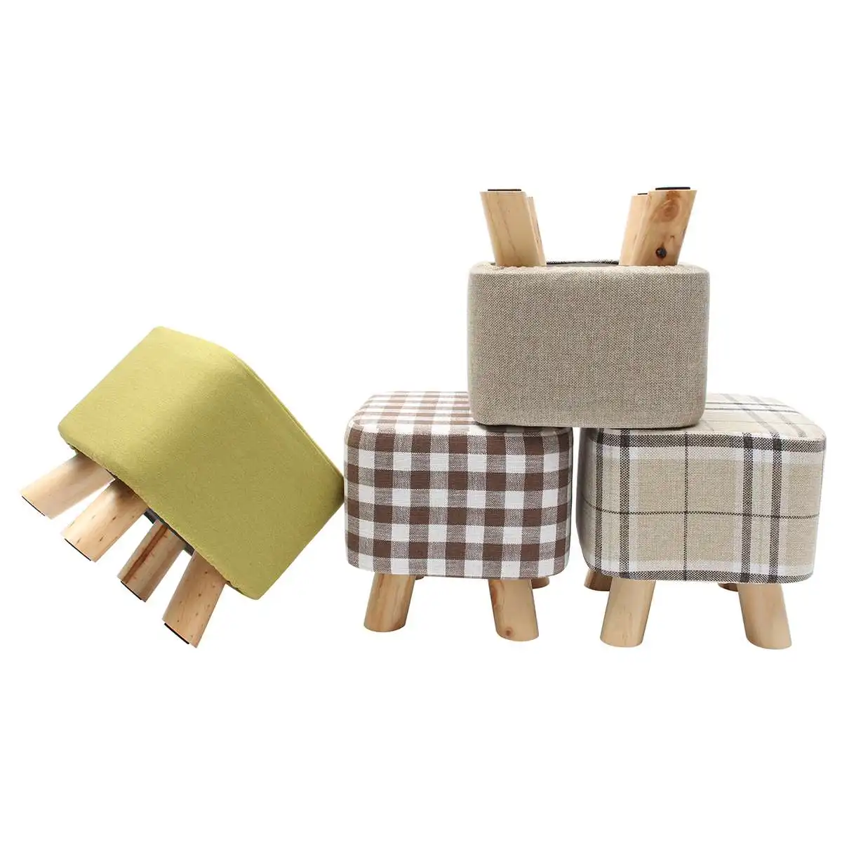 

Square Modern Wooden Footstool Ottoman Pouffe Stool Nordic Fabric Foot Rest Padded Seat Chair Upholstered Footstool Dining Chair