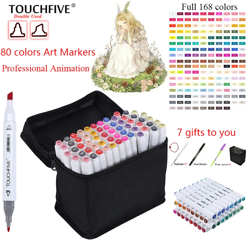 

Touchfive 80 Colors Pen Marker Set marcadores touchfive Sketch Markers Brush Pen For Draw Manga Animation Design Art Supplies