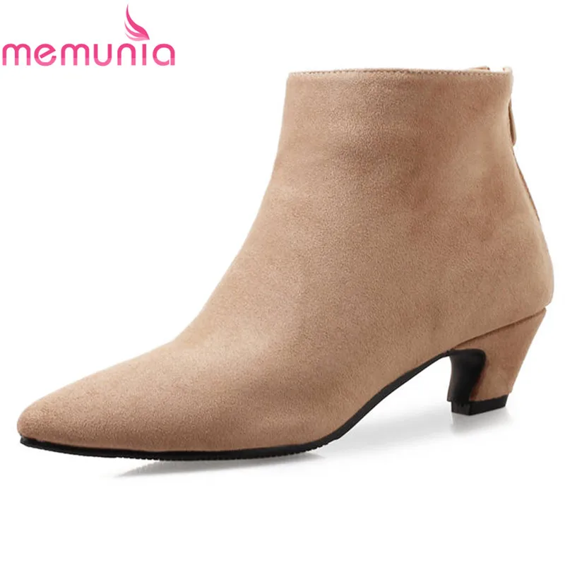 

MEMUNIA 2018 new arrival flock pointed toe autumn winter women boots simple zipper solid color fashion ankle boots size 33-46