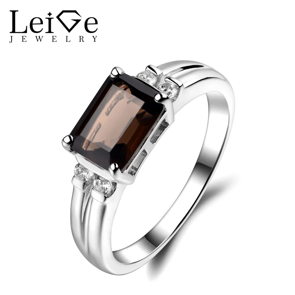 Leige Jewelry Smoky Quartz Ring Cut Engagement Wedding Promise Rings