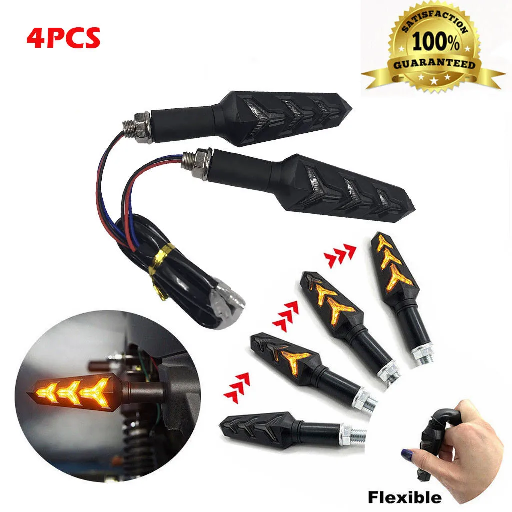 

NEW 4PCS Universal Fish Bone Style Amber LED Flowing Turn Signal Indicator Light Blinker Light Flashers Lighting Motorcycle