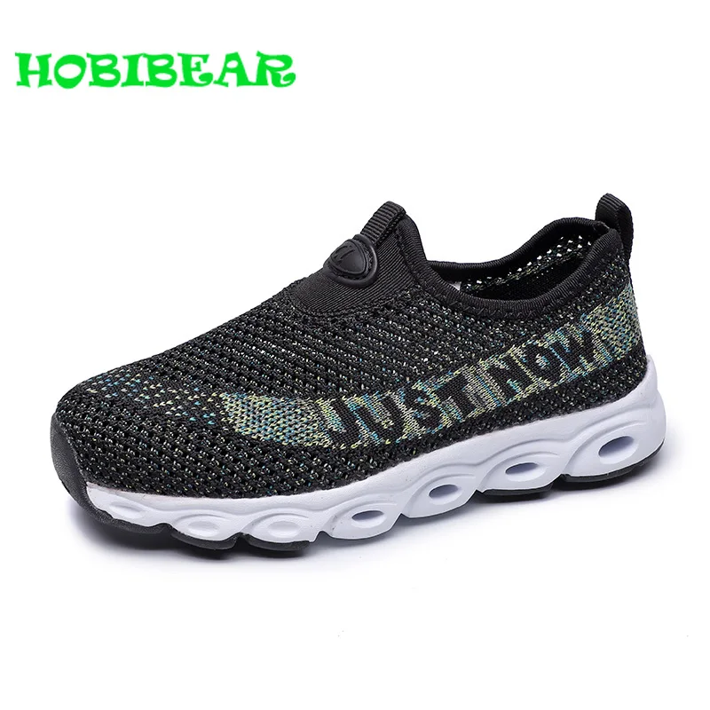 

HOBIBEAR Children Boy Shoe Slip-on Youth Boys Casual Shoes Mesh Breathable Big Boy Running Shoe Black Gray Sport Shoes for Boys