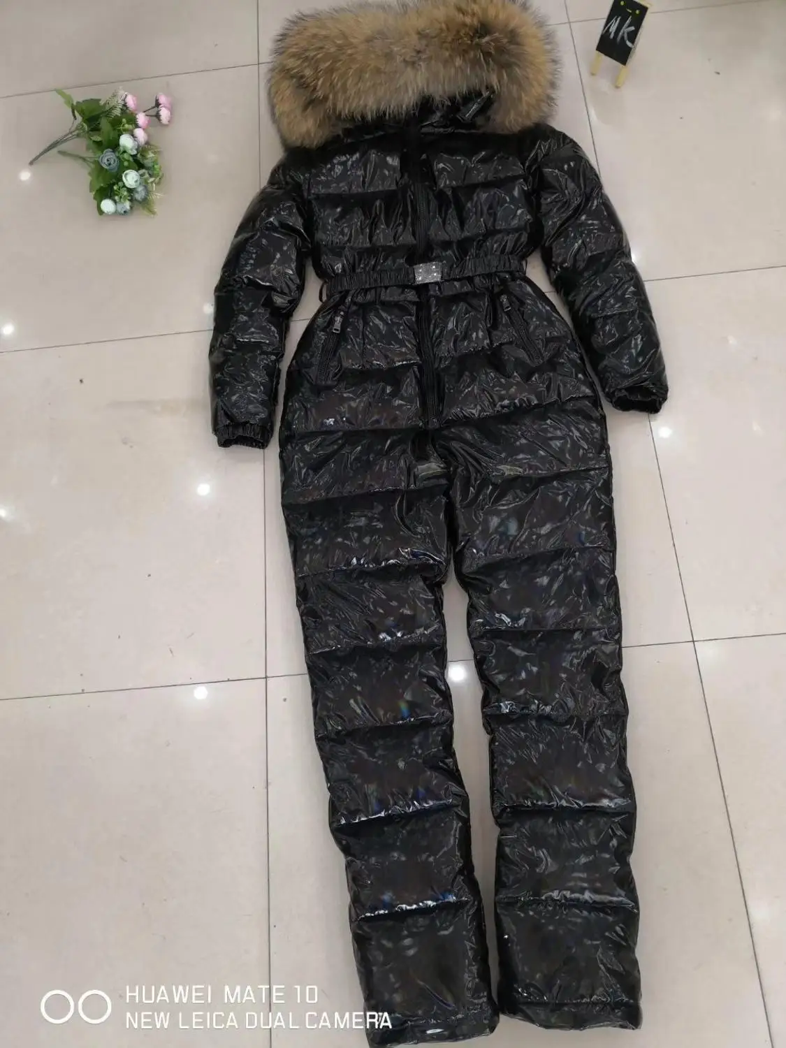 Женский комбинезон с капюшоном зимний из натурального меха Размеры M L XL